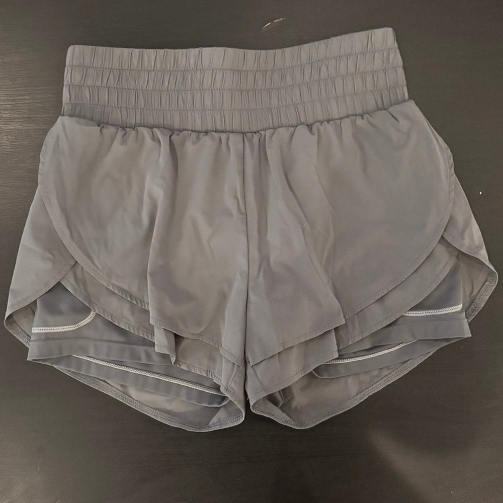 Baleaf Womens‎ Gray 2-in-1 Running Shorts High Waisted Athletic Tulip Hem Small